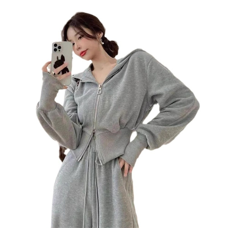 运动套装女秋季新款韩版宽松网红休闲卫衣拉链+阔腿裤两件套