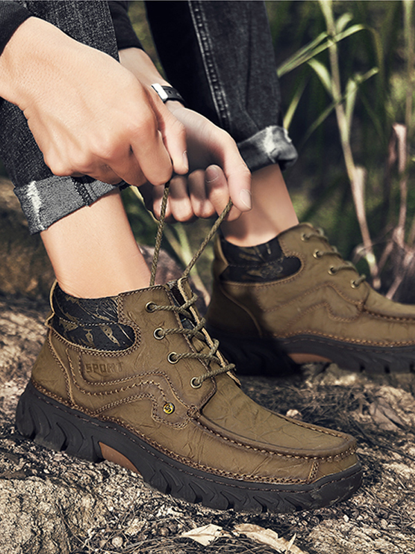 英伦班纳(ENLEN&BENNA)2019新款男鞋户外休闲男皮鞋英伦真皮高帮工装大码户外运动鞋子潮