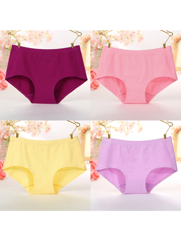 初愫4条装亲肤棉质无痕一片式中腰女士三角内裤精美袋装