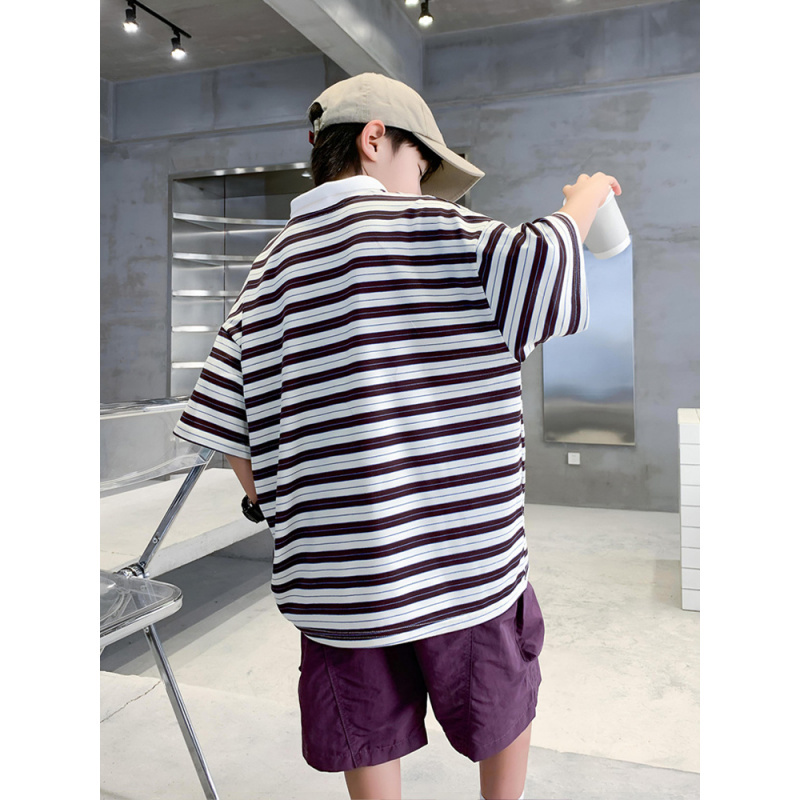 男童polo衫套装夏季2025新款儿童夏装条纹衣服中大童短裤两件套潮
