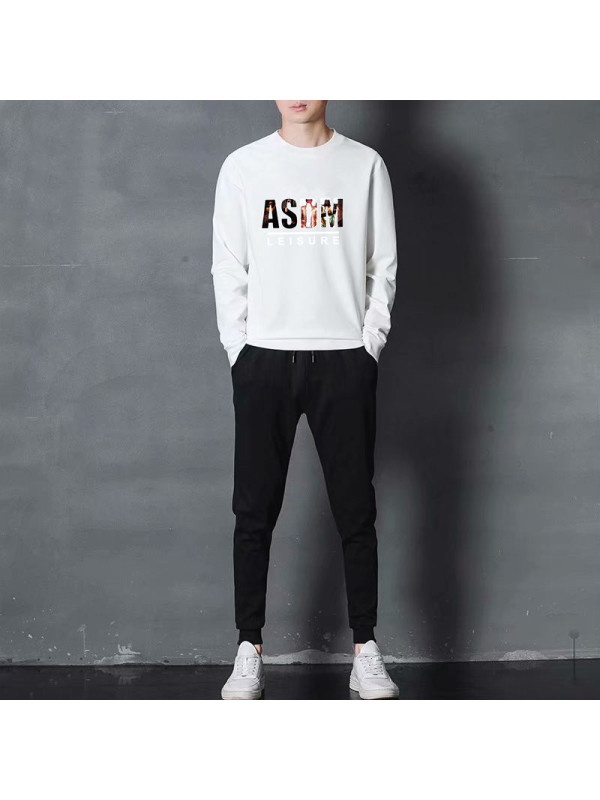 新款男士休闲套装春秋韩版帅气潮流时尚运动印花衣服