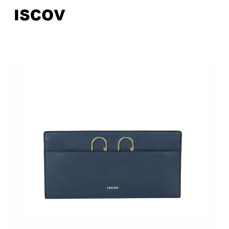 ISCOV时尚撞色多卡位钱包春夏金属真皮手拿女钱包