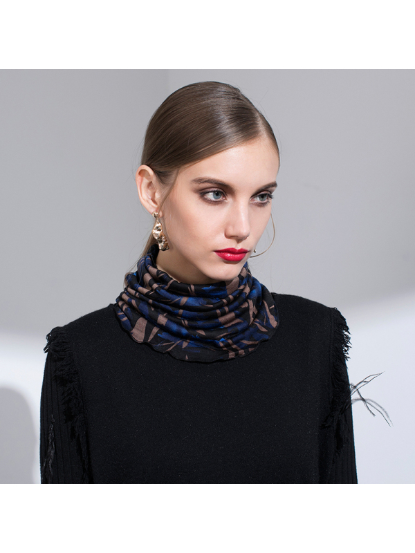 宏达HONDAR 经典女款印花100%羊毛围巾双层保暖羊毛围脖围巾 WB334