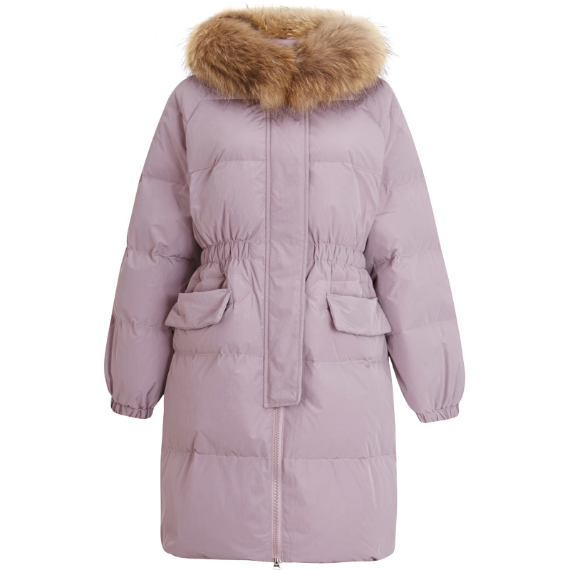 鸭鸭90鸭绒冬季新款羽绒服女士连帽中长款宽松时尚休闲女羽绒服