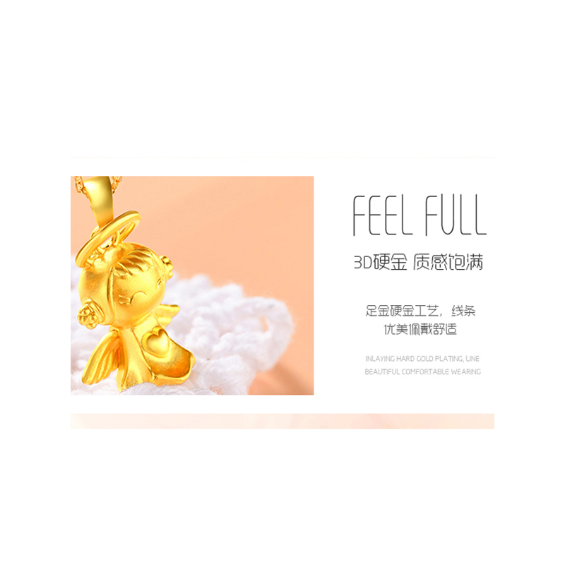 手拉手(Slaso) 小天使黄金吊坠女士款 3D硬金天使宝宝吊坠 足金999小天使吊坠项链 定价送恋人