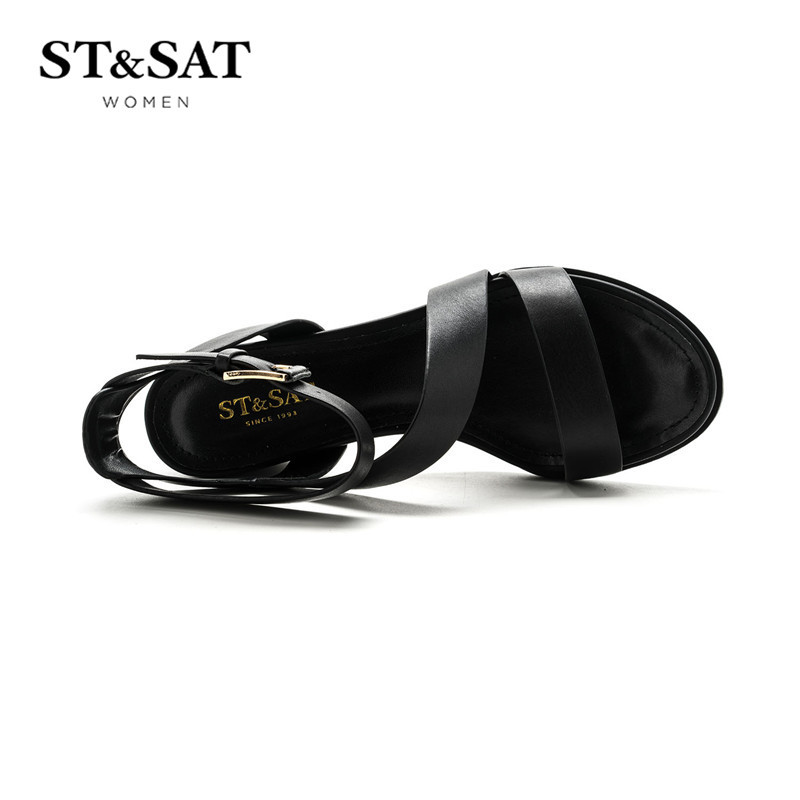 St&Sat/星期六牛皮时尚粗高跟女凉鞋SS72115624