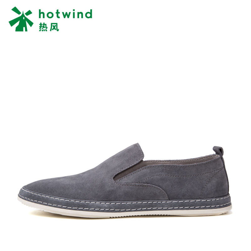 热风hotwind新款牛反绒男鞋时尚套脚平跟男士休闲鞋H41M7107