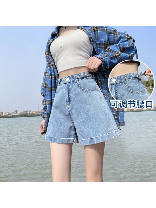 Ceba夏季2022年新款宽松高腰显瘦网红a字阔腿裤潮ins牛仔超短裤女