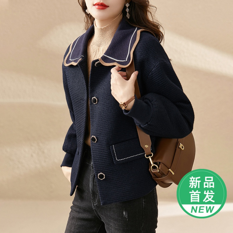 OUNIXUE欧昵雪 | 冬装洋气减龄毛呢外套女长袖不规则翻领宽松夹棉呢子厚大衣