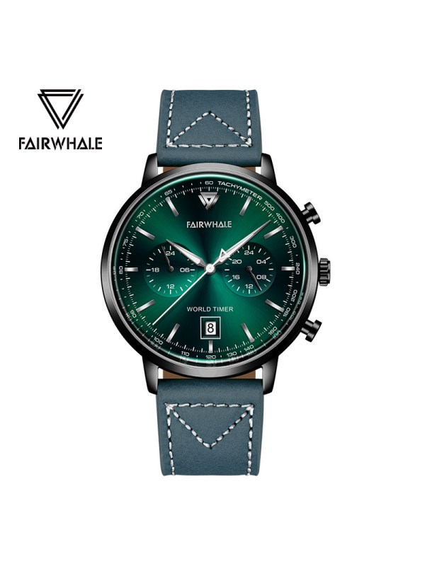 马克华菲(FAIRWHALE)手表双视窗石英表防水夜光时尚腕表