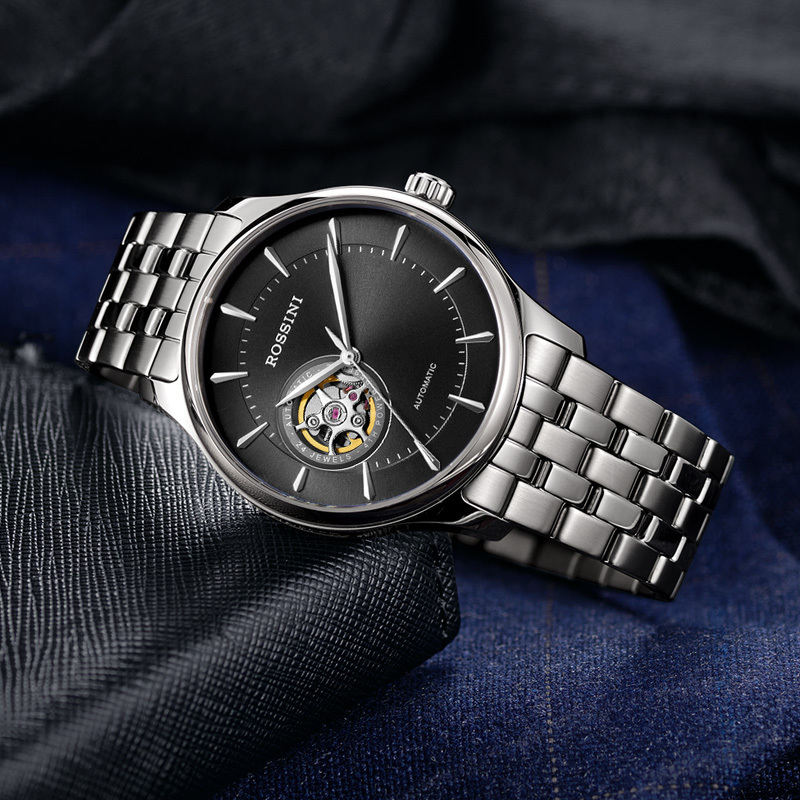 罗西尼rossini手表钟表雅尊商务系列时尚腕表镂空表盘儒雅自动机械表