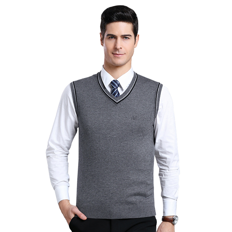 恒源祥男士马甲秋季款男士中年v领羊毛背心坎肩针织保暖毛衣马甲