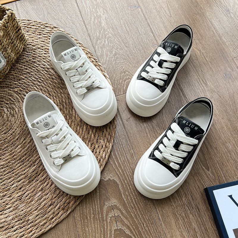 头层牛皮小白鞋女春季新款厚底增高大头板鞋休闲百搭两穿女鞋