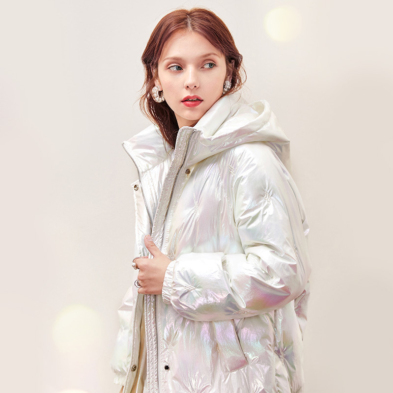 三彩冬季新款刺绣仿丝棉光感棉服长款大衣外套视频