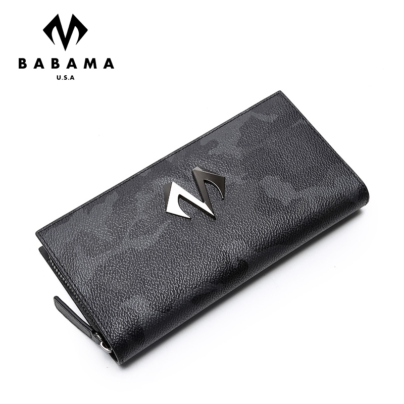BABAMA皮带钱包套装男士新款时尚迷彩皮带平滑扣腰带板扣长款钱包礼物组合装 黑色927003101