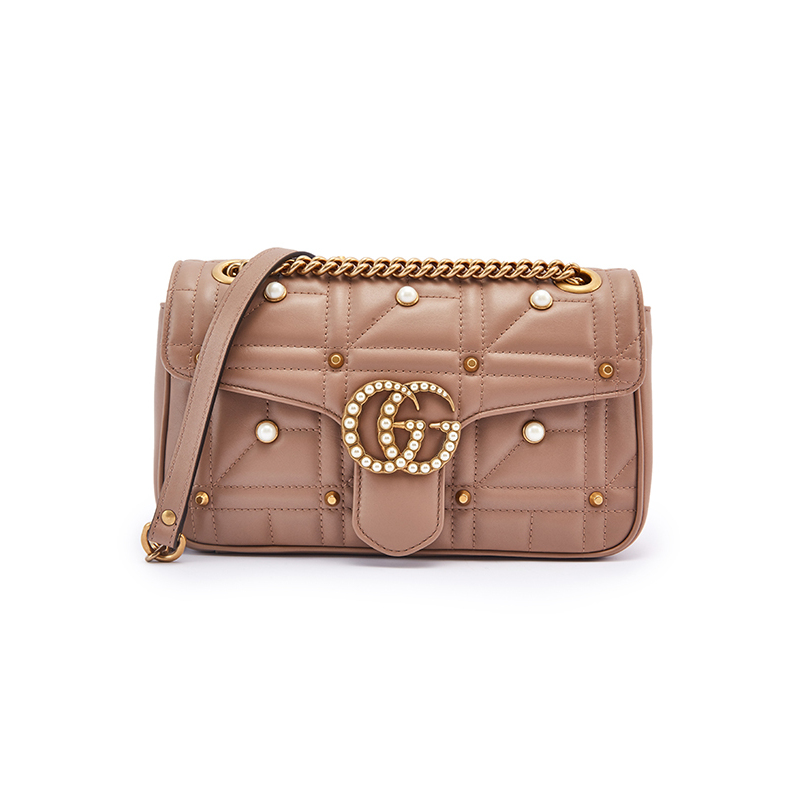 gucci古驰ggmarmont系列包盖式衍缝皮革小号女士单肩包硬443497