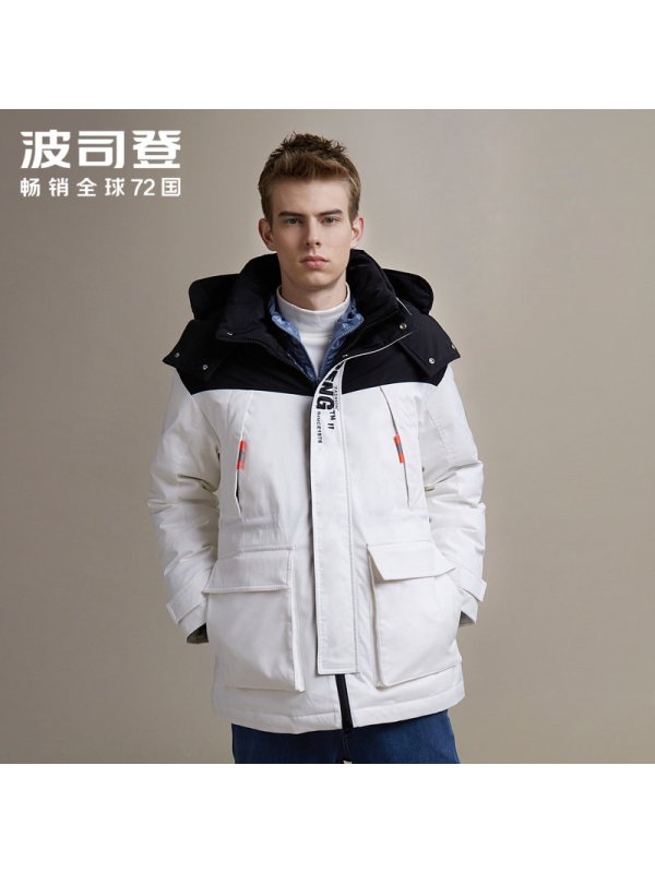 波司登男羽绒服中长款工装风撞色时尚冬季外套_1
