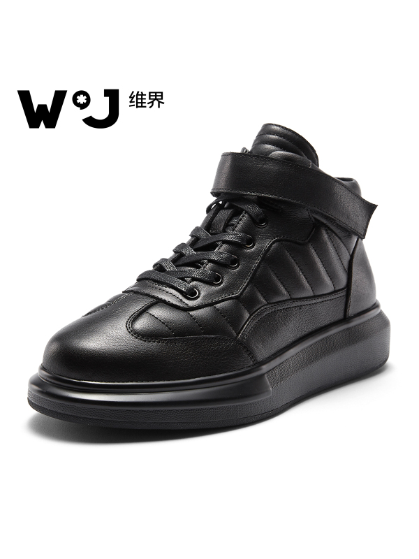 维界男鞋秋季新款韩版时尚高帮板鞋休闲厚底青年个性高帮鞋潮白色