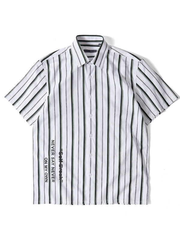 黑鲸竖条纹印花短袖衬衫男2019夏季个性短衬男CNECJ29007A