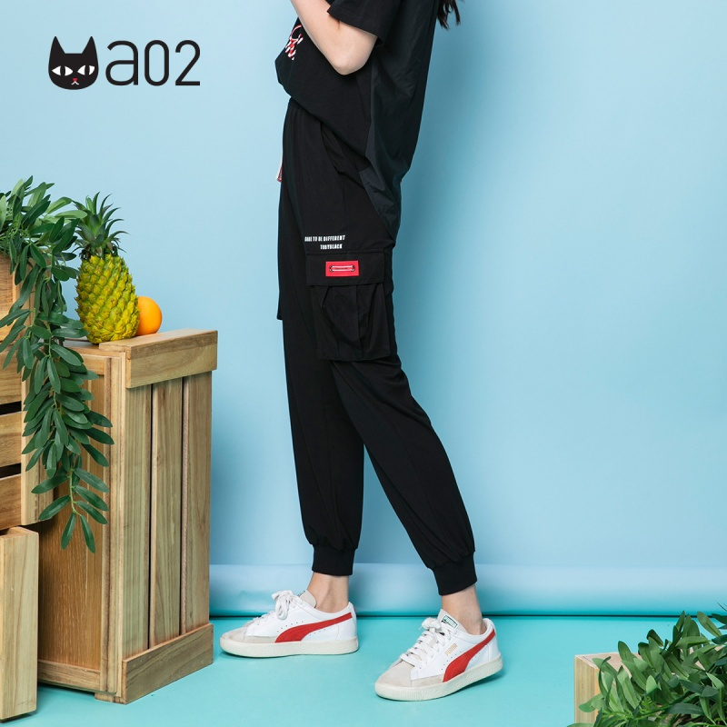a02新款时尚织带宽松显瘦工装裤女束脚裤休闲裤女DTU2D0081PN