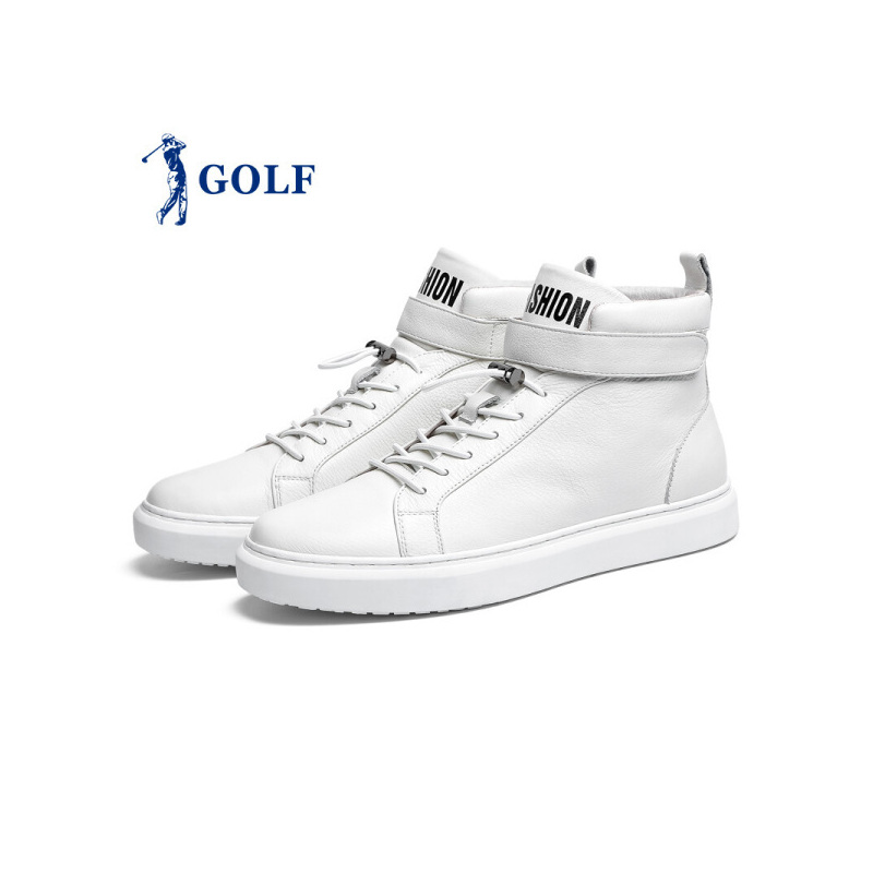 GOLF/高尔夫高帮鞋男真皮松紧扣韩版街头潮流轻质休闲板鞋男