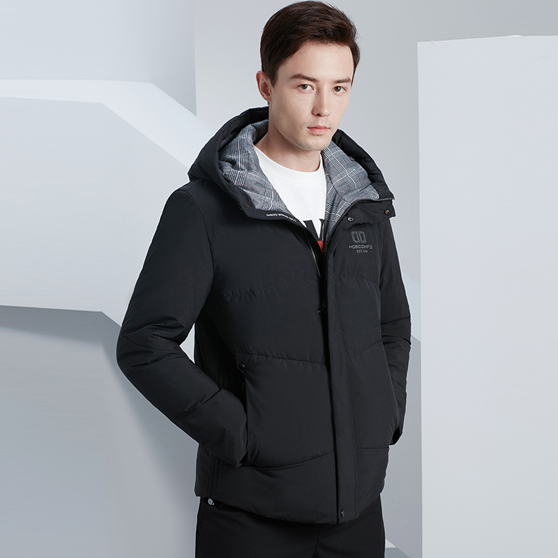 雅鹿反季连帽羽绒服男士正品冬季修身保暖短款白鸭绒冬装外套男a