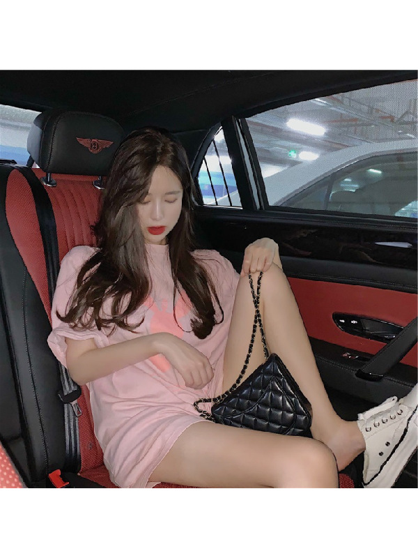 夏季中长款宽松闺蜜装打底衫女卡通ins圆领大码短袖T恤女上衣女装
