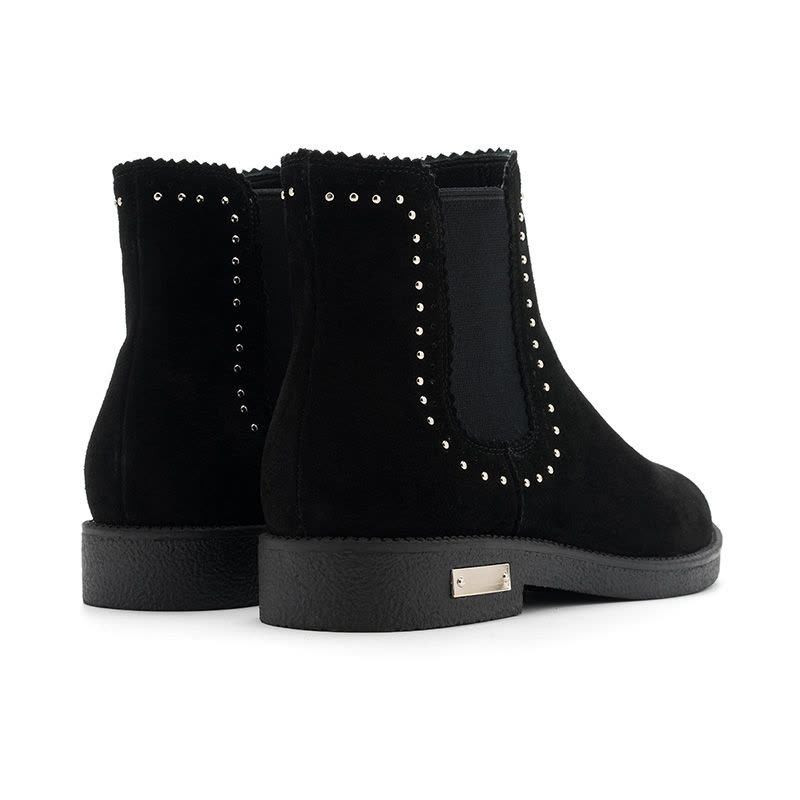 ST&SAT/星期六旗下冬季牛皮革铆钉装饰圆头低跟方跟时尚短靴女DF84116283图片