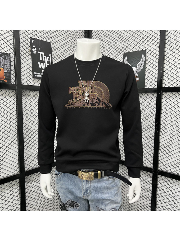 字母印花时尚修身长袖体恤打底衫烫钻圆领卫衣男士秋冬新款上衣潮