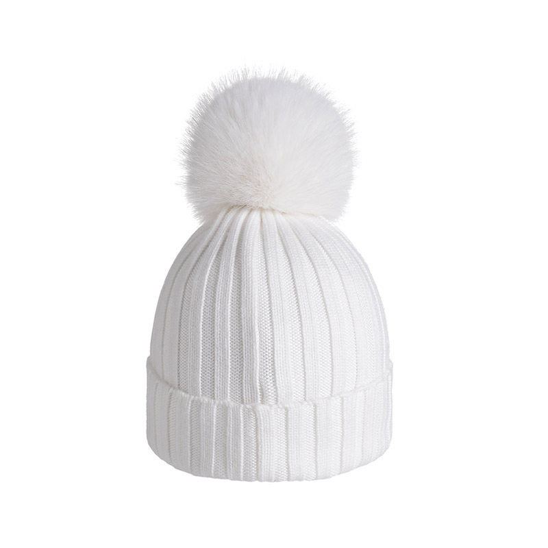 盟可睐/蒙口 MONCLER 女士羊毛罗纹针织帽毛绒球便帽3B00028 A9327
