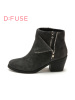 D：Fuse/迪芙斯短靴秋冬绒面牛皮圆头粗跟女鞋DF54115031