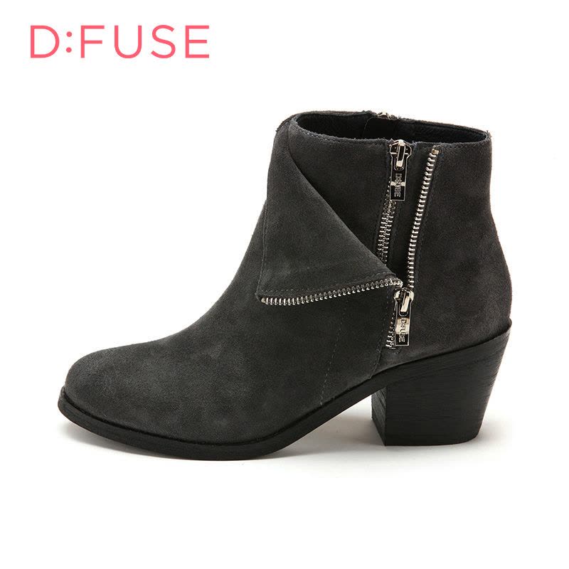 D：Fuse/迪芙斯短靴秋冬绒面牛皮圆头粗跟女鞋DF54115031图片
