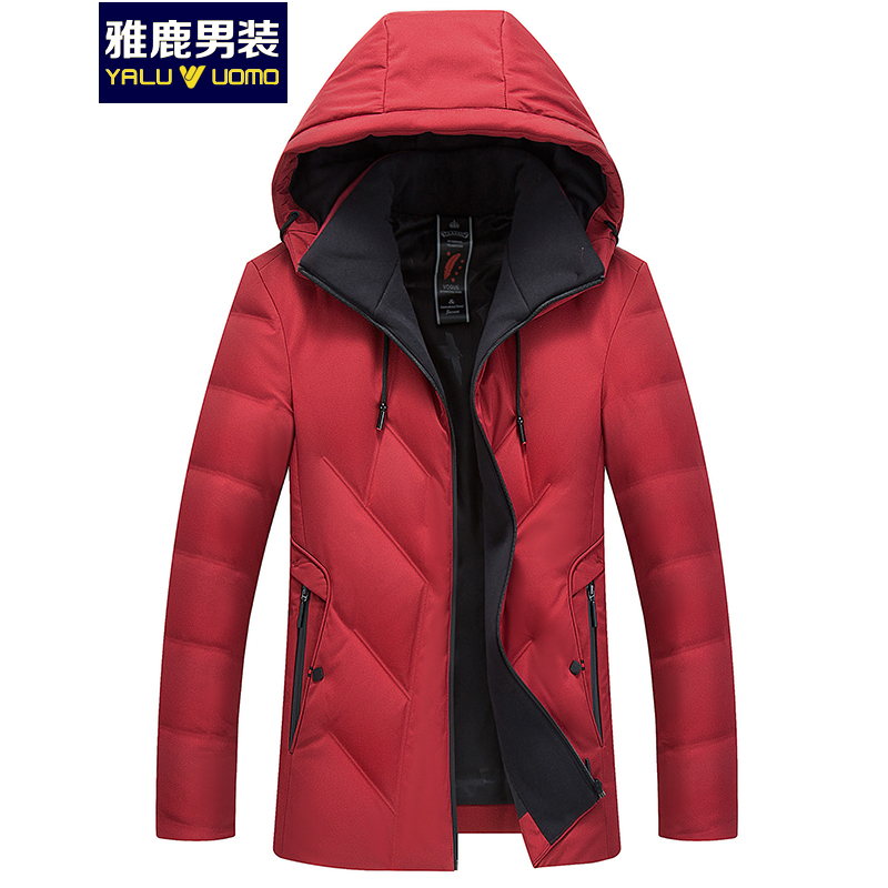 雅鹿男装羽绒服男青年时尚轻薄短款连帽冬季厚保暖鸭绒外套S44EDYA01802
