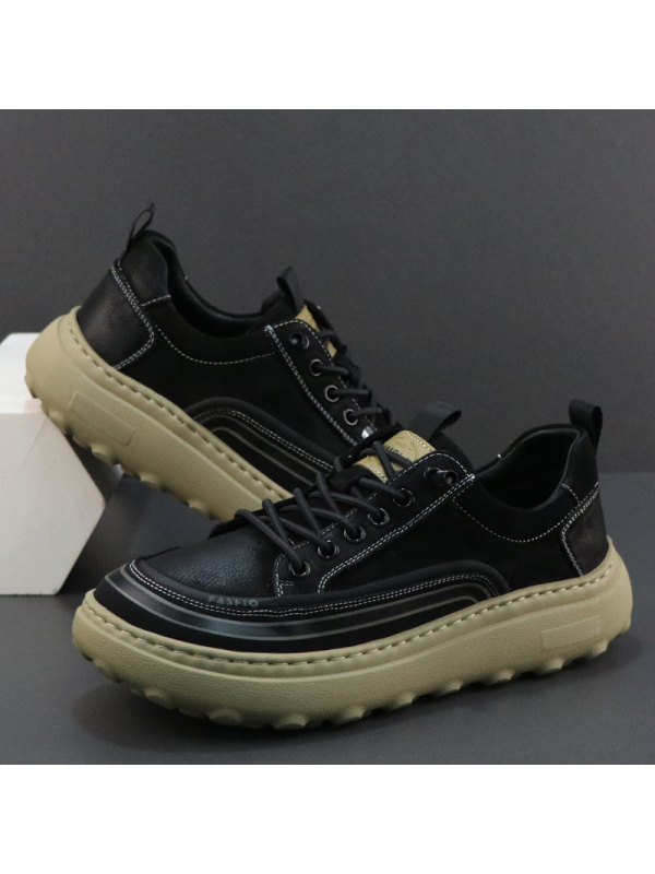 秋季男鞋真皮复古潮流厚底轻便软底休闲皮鞋一脚蹬懒人乐福鞋