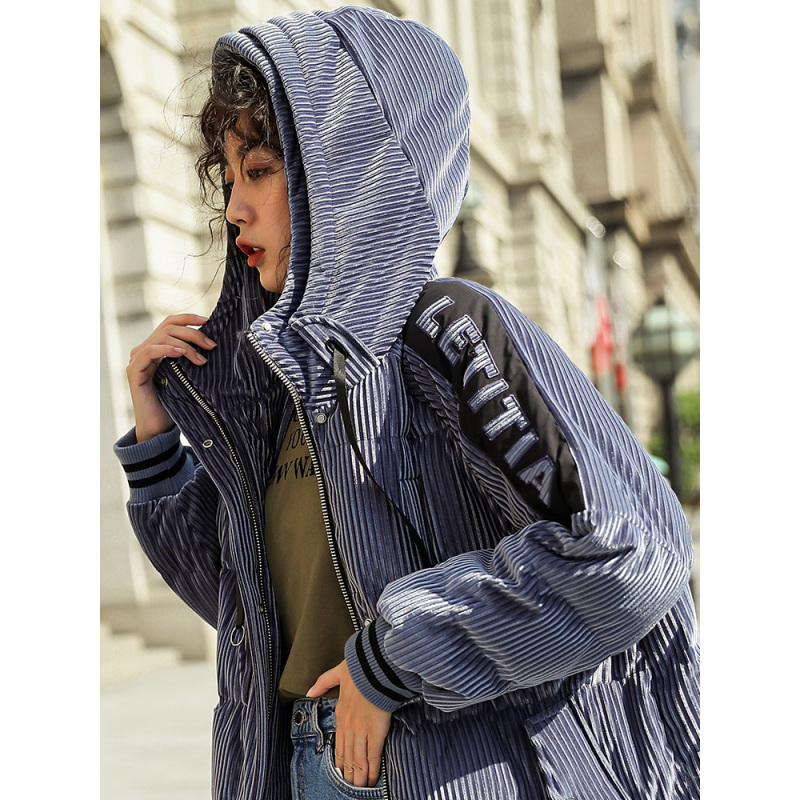 冰洁秋冬中长款羽绒服女丝绒连帽保暖羽绒外套J80142008