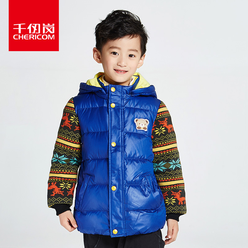 千仞岗秋冬新品羽绒服童装短款针织麋鹿拼色运动休闲外套20836
