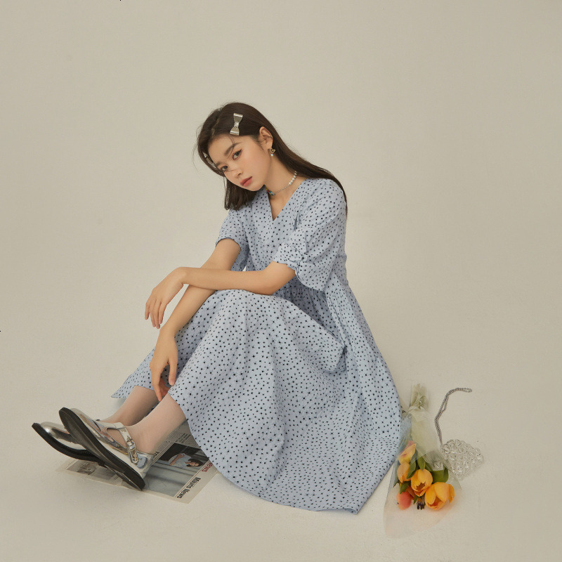 OtherMix小碎花抽褶连衣裙2021年夏季新款印花泡泡袖女式大摆裙子
