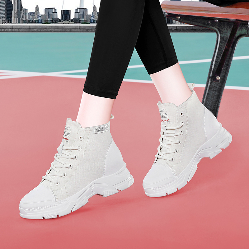 莱卡金顿laikajindun帆布牛皮拼接高帮厚底耐磨运动鞋旅游鞋女休闲鞋