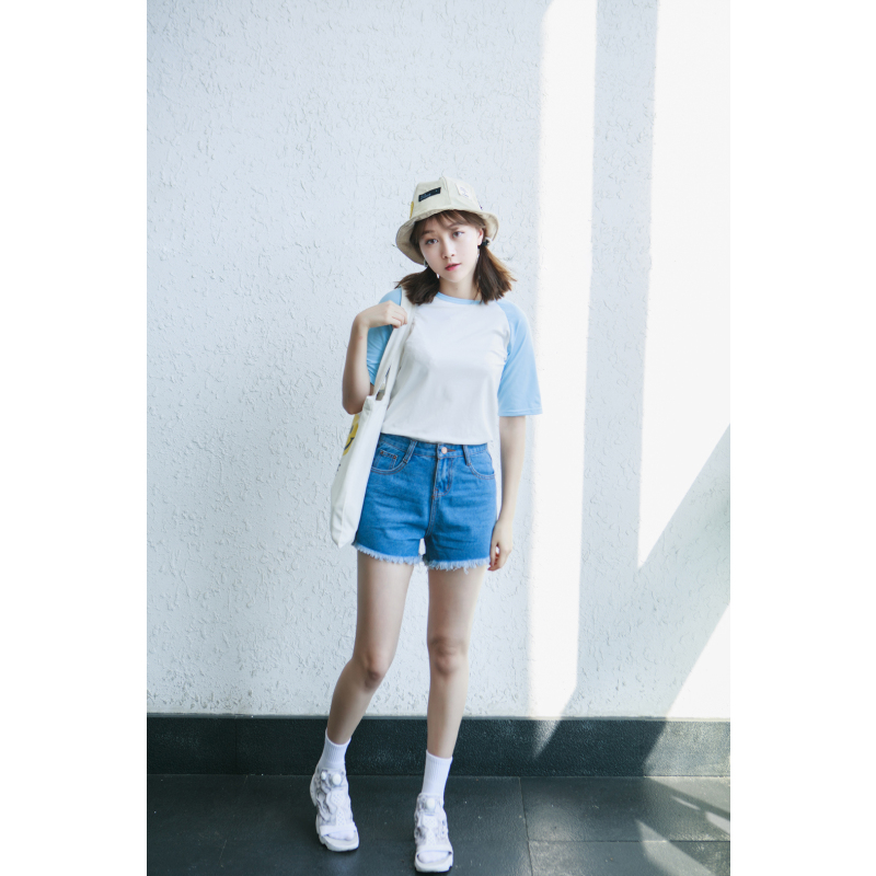 MolaLuna2018夏季新品韩版百搭毛边牛仔短裤女士