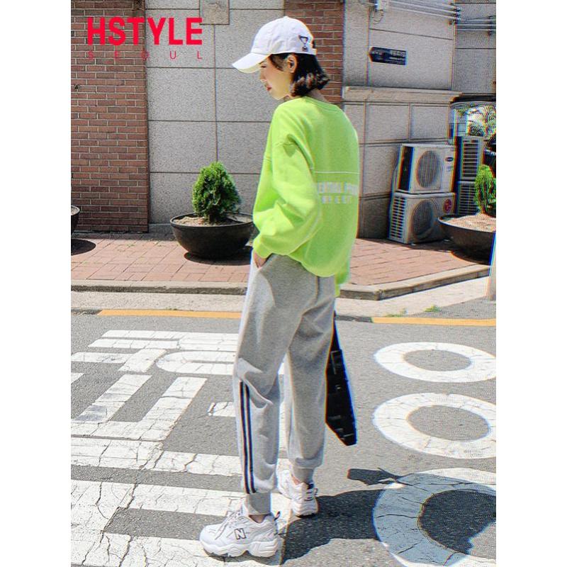 韩都衣舍2019韩版女装秋装新款宽松显瘦哈伦潮条纹休闲裤CQ9350焕