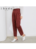 伊布都ibudu2020秋季新款高腰休闲裤翻边直筒裤长裤