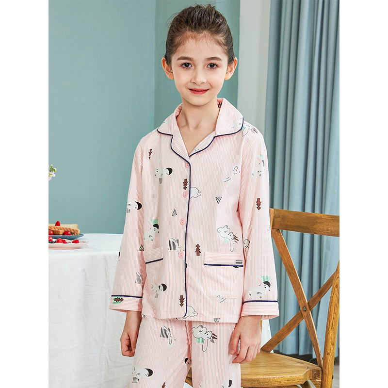 红豆(HODO)女童家居服套装100%棉女童2019年夏季全棉居家四季款式新品儿童家居服套装女童家居服