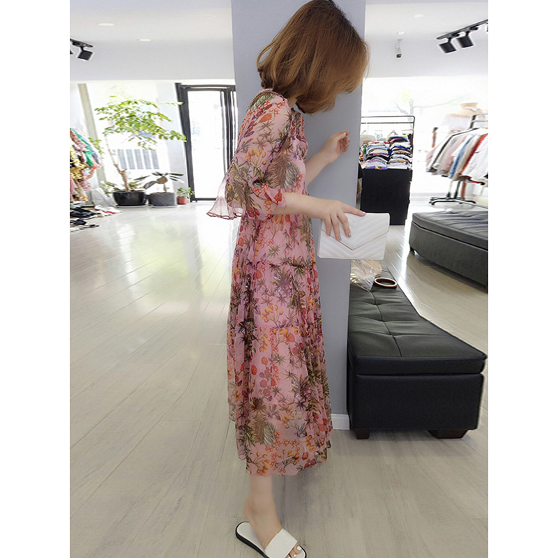 BOBOWALTZ欧洲站夏装女2019新款裙子欧货潮 韩版温柔裙超仙碎花雪纺连衣裙B182k03087p0100