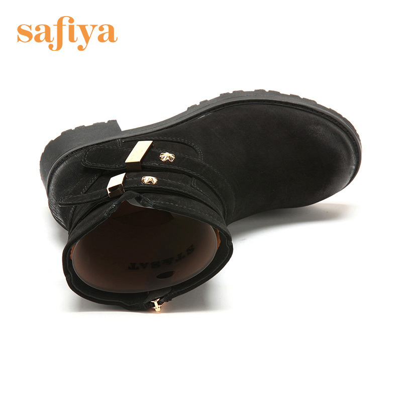 索菲娅Safiya冬季特价牛皮圆头低粗跟复古短靴女鞋SF44110219