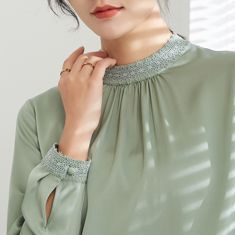 金菊2020春季新款衬衫女简约气质长袖纯色真丝上衣套头打底衫女