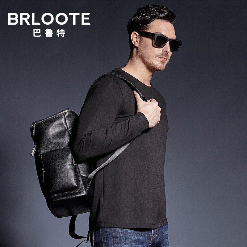 Brloote/巴鲁特 字母印花T恤男长袖圆领休闲春秋季打底衫上衣 001