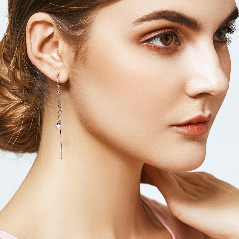 佰色传情brir925纯银耳线淡水珍珠耳坠气质简约百搭耳环女