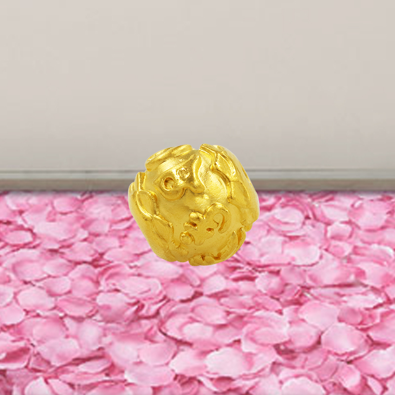 黄金码头 3D硬金足金999黄金转运珠六字真言 DIY饰品配件送红挂绳
