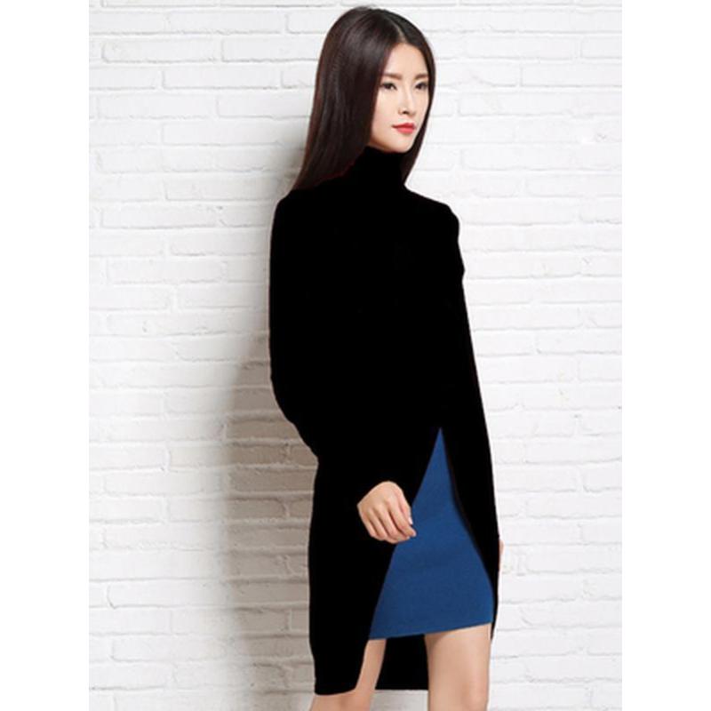自营 绒运利达高领中长款无袖外穿毛衣背心女百搭宽松坎肩韩版高开叉1178/00500