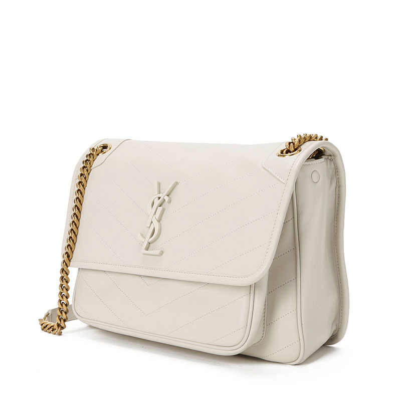 预售 圣罗兰YSL NIKI 口盖包中号 字母LOGO光面皮 褶皱皮 女士单肩包498894金链银链